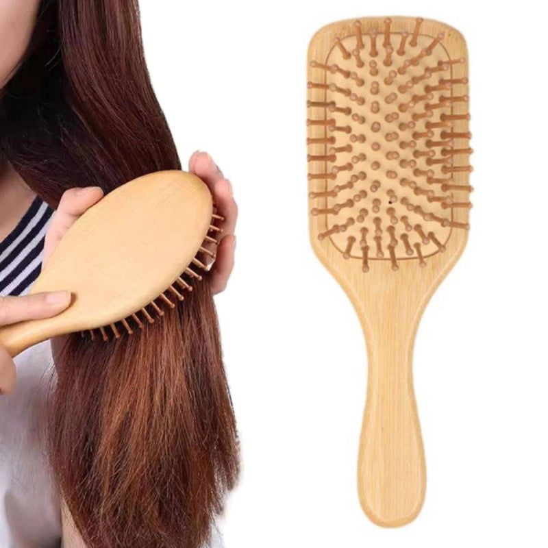 Natural Bamboo Anti-static Hair Brush With Wooden Bristles,Bamboo Hair brush, Natural Bristles Paddle Detangling Hairbrush, Massage Scalp Comb For Hair Care, Detangling - Image 1